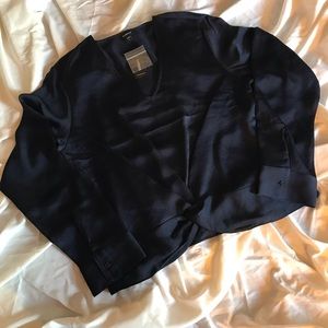 Navy Blue Long Sleeve Twist Front Express Blouse